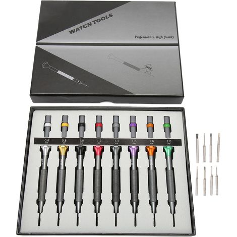 Kit d'outils de réparation de montres, jeu de 8 vis en acier inoxydable, tournevis plats et cruciformes de précision, adapté aux montres, bijoux et lunettes. (1/5)