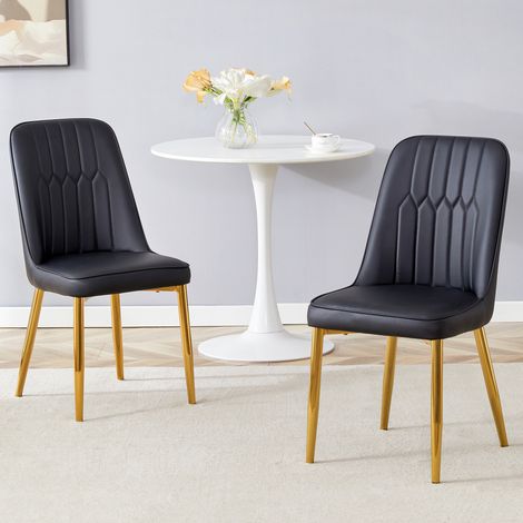 Chaise de salle à manger noire et dorée en cuir régénéré, pieds en métal antidérapants, dossier ergonomique, assise rembourrée 41,5 x 43 cm – de FLORAGRACE (1/5)