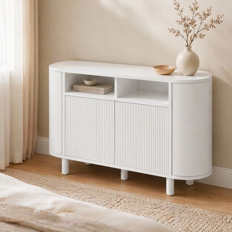 Buffet enfilade 120 cm rangement MDF blanc OKMYHOME (1/5)