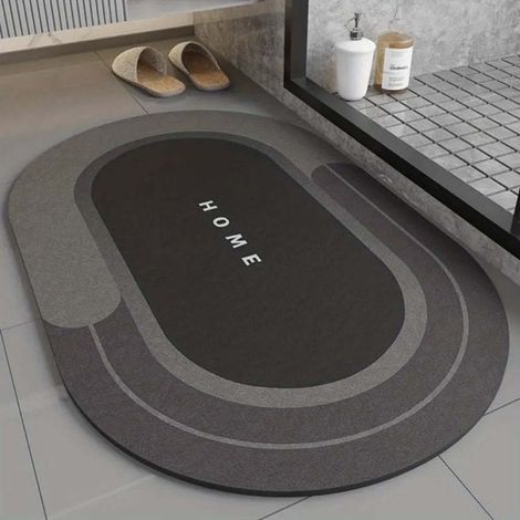 Gris foncé - forme ovale 5080cm (terre de diatomées) Tapis de sol en terre de diatomées, tapis de salle de bain antidérapant lavable, tapis absorbant pour lavabo de toilettes (1/5)