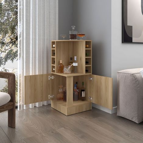 Tuhome Concept – Meuble bar d’angle avec rangement – Casier à bouteilles intégré – Design moderne pour salon et salle à manger – Optimise l’espace (1/5)
