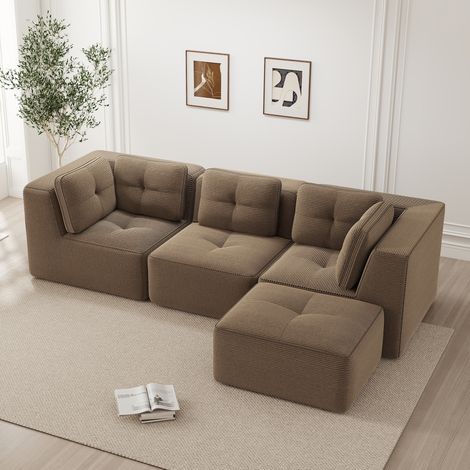 Modulares Ecksofa aus Cord Braun, Sofa ohne Aufbau OKMYHOME (1/5)
