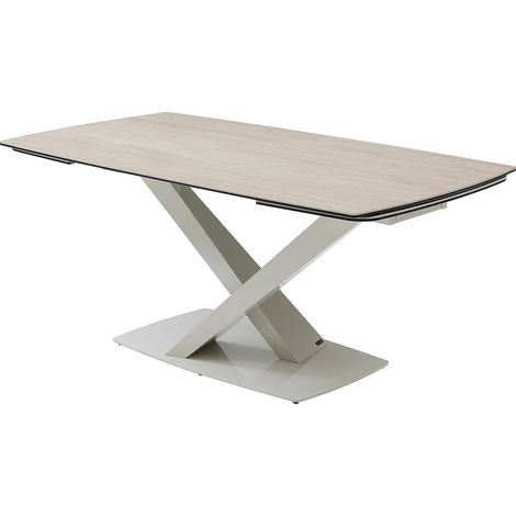 Table à manger extensible 6 à 10 personnes en verre trempé, céramique et métal - Effet marbre beige - MALATA de Maison Céphy (1/5)