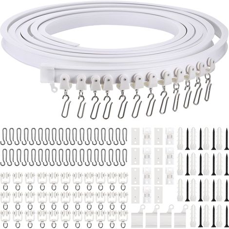 Kit binario per tenda da soffitto, binario per tenda flessibile e pieghevole con ganci in metallo per divisorio di stanze, camera da letto, balcone, ufficio, hotel (bianco, 3 m)