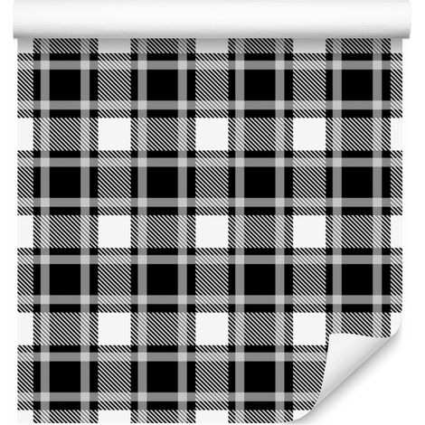 Papier peint à carreaux noirs et blancs gris, fond gris 50x1000 cm (1/5)