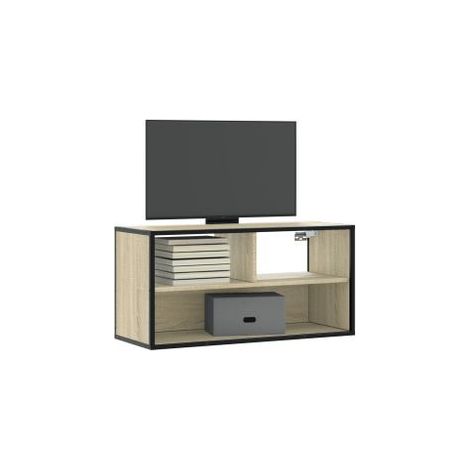 Meuble TV chêne sonoma 80x31x39,5 bois d'ingénierie et métal (1/5)