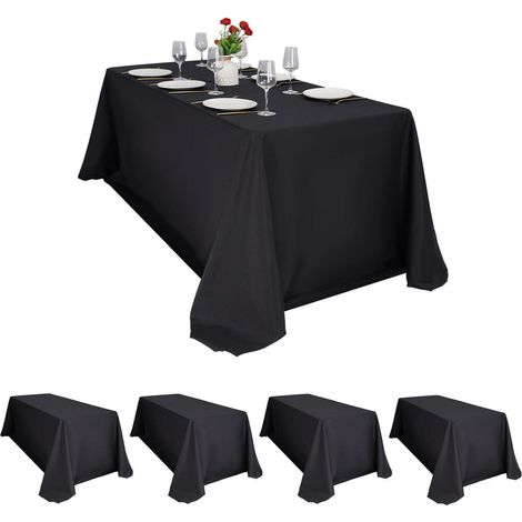 4er-Set Tischdecken Schwarz 229x396 cm, Rechteckig, Wasserabweisend, Waschbar