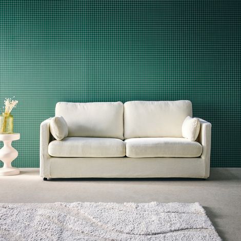 Canapé 2 places déhoussable tissu L 198 x P 88 x H 85cm - Neo Tissu Blanc