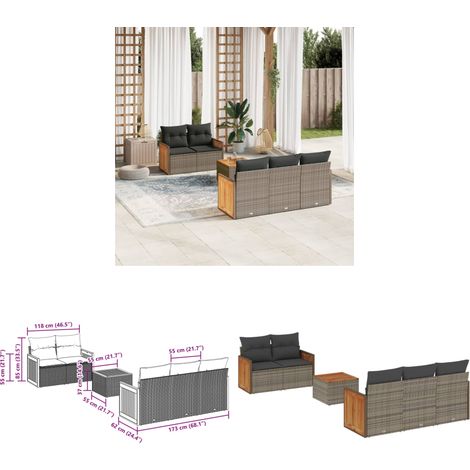 6-tlg. Garten-Sofagarnitur mit Kissen Grau Poly Rattan - Gartenmöbel - Gartensorte - Outdoor Möbel - Lounge Set - Rattan Gartenmöbel - Home & Living (1/3)