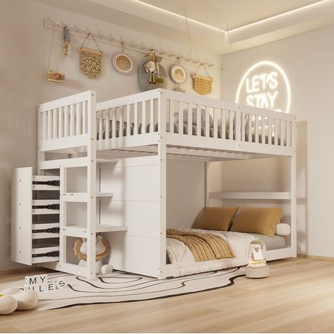 Bett Etagenbett Stauraum 140x200 Holz Weiß OKMYHOME (1/5)
