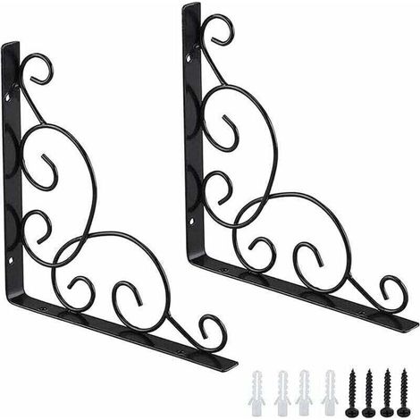 Equerre D'étagere Forgé, XU, 2 Pièces Équerres pour Étagère de Jardin, Équerre Étagere Murale Support D'étagère, Cuisine Salle Bureau Restaurant (Noir) KZQ - KZQ (1/4)