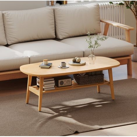 MEUBLIV Table basse 120 x 60 x 42 cm naturel – avec rangement ouvert, montage requis (1/5)