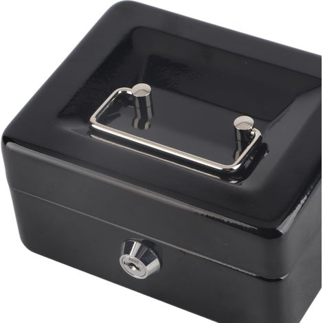 Coffre-fort portable Mini 6in pour argent en acier avec clés - Boîte de sécurité pour bureau et maison - Noir, 15x12x8cm (1/5)