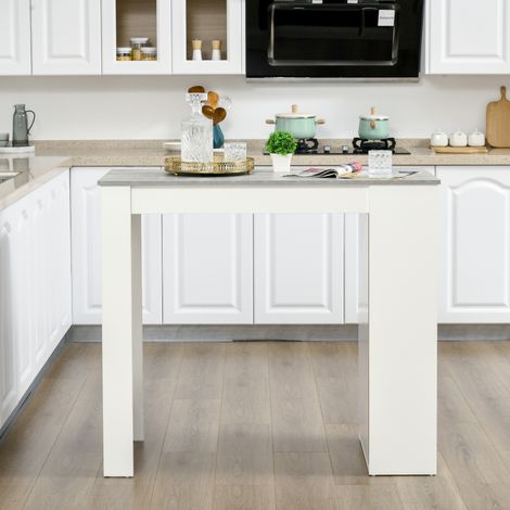 Tavolo da bar, tavolo alto da bistrot per cucina con 4 ripiani, stile moderno, 115x50x102,7 cm, bianco e grigio