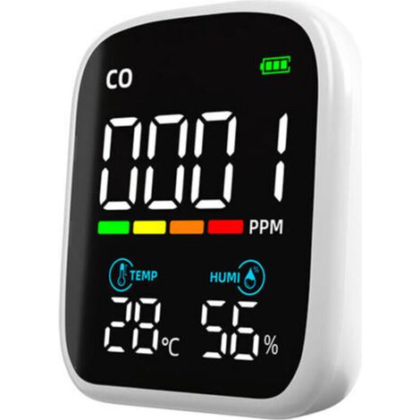 Gaswarngerät, CO-Warngerät, Raumluftqualitätsmonitor, CO-Sensor mit Alarm, Kohlenmonoxid- und Feuchtigkeitssensor – Crezuo