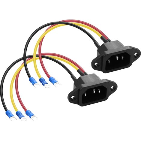 Lot de 2 adaptateurs de prise d'alimentation IEC C14 à 3 broches 10 A 250 V avec 3 fils pour appareils ménagers ou appareils de bricolage (1/5)