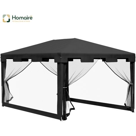 HOMAIRE Pavillon Partyzelt 4x3m Garten mit Netz-Seitenwänden für Balkon Terrasse, Metall PE Dunkelgrau, ideal für Feste & Veranstaltungen