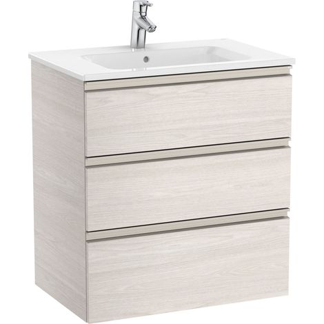 Pack Unik mueble base de 3 cajones + lavabo central THE GAP - ROCA Color: Fresno nórdico - Medidas: 705x460x763 mm