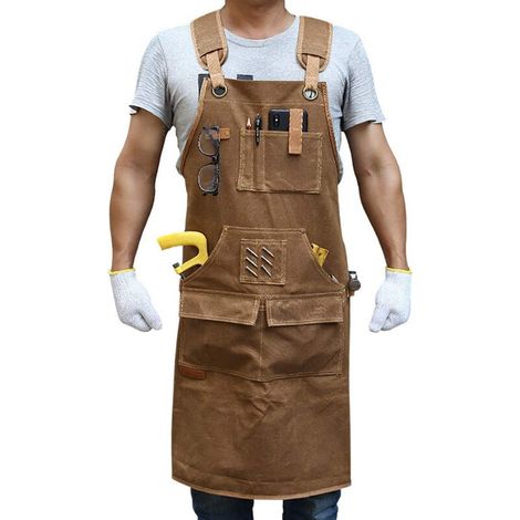 Holzbearbeitungsschürze für Herren, Geschenk für Schreiner, mit 9 Werkzeugtaschen, strapazierfähige Arbeitsschürze aus gewachstem Canvas (1/5)