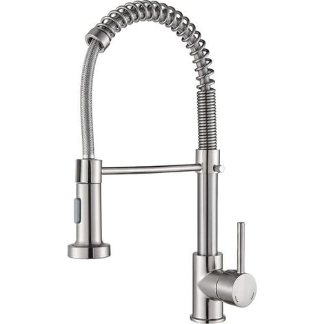 – Mitigeur de cuisine en acier inoxydable – Douchette extractible 2 modes – Rotation 360° – Laiton sans plomb pour résistance à la rouille (1/5)