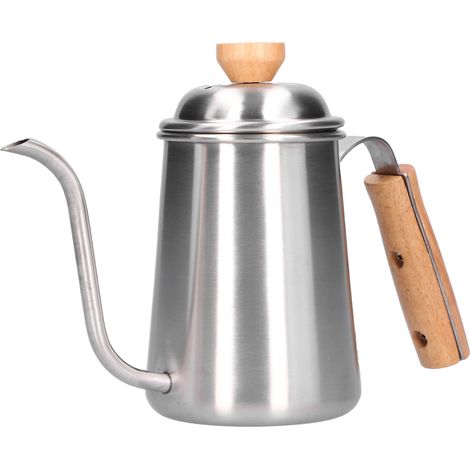 Cafetière à filtre 650 ml en acier inoxydable avec bec verseur col de cygne long et poignée en bois (1/5)