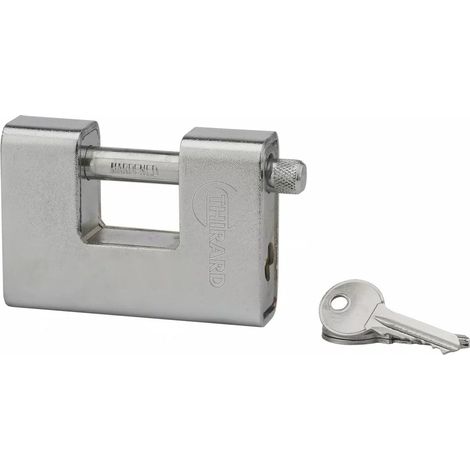 Thirard – Cadenas à clé prisonnière blindé 90mm – Acier cémenté avec protection contre le perçage – Anse acier chromé – 3 clés nickelées