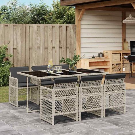 Ensemble à manger de jardin et coussins 7 pcs gris clair rotin (1/5)