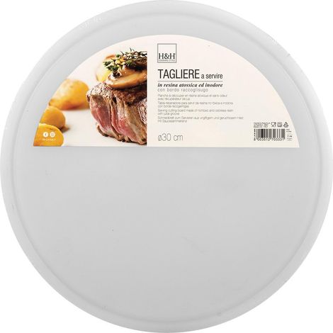 H&H White Piatto/Tagliere Tondo, Polietilene, Bianco