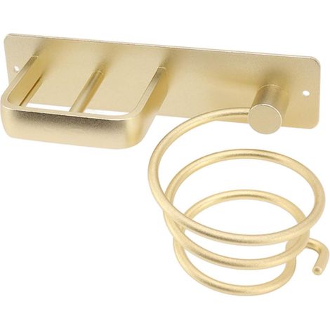 Soporte de aluminio dorado para secador de pelo, soporte de pared para plancha de pelo, organizador de baño multiusos para secadores de pelo y herramientas de peinado