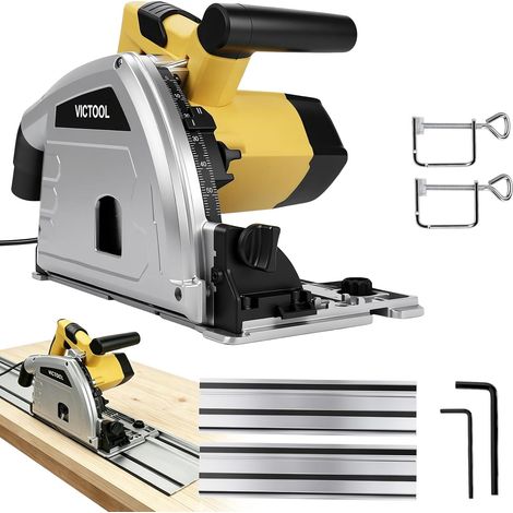 Plunge saw 2200 W with guide rail 2 x 700 mm and saw blade HW, cutting depth 57 mm, cut 0 to 45°, inclined position, Ø 165 mm, for hardwood, plywood, laminate, more (1/5)