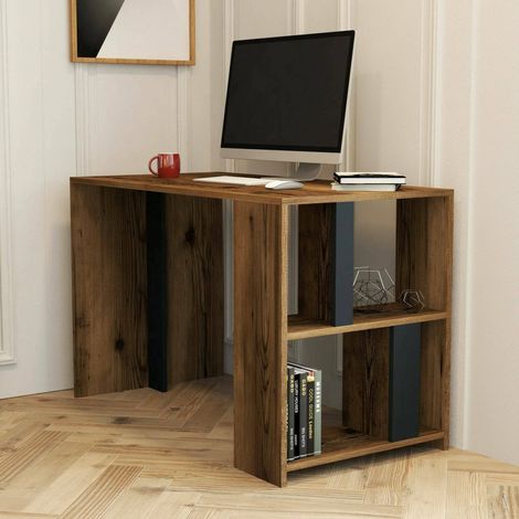 Dmora - Schreibtisch Dpican, Mehrzweckschreibtisch, Bürotisch für PC, Eckschreibtisch, 120x60h75 cm, Walnuss und Anthrazit (1/5)