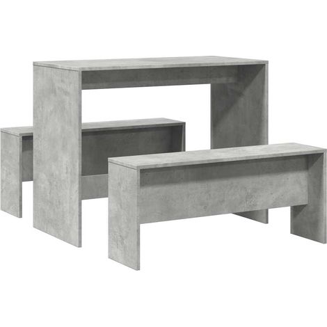 Mesa y bancos de comedor 3 pzas madera ingeniería gris hormigón vidaXL (1/5)