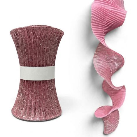 Nastro nastrino onda spirale Rosa cm 180 per decorazioni addobbi albero di natale natalizi in tessuto moderno e particolareDotato di Anima Rigida ai Bordi per Mantenere la Forma (1/5)