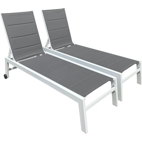 2erSet Sonnenliegen BARBADOS aus grauem Textilene - weißes Aluminium (1/5)