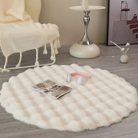 JSSEVN-Tapis Faux en Peau de Mouton Imitation Toison Moquette Fluffy Soft Longhair Décoratif Coussin de Chaise Canapé Natte,Man-Made Laine Tapis (Beige,90cm)