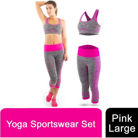 Aquarius Fitness Women Yoga Sportswear Set, Pink Large