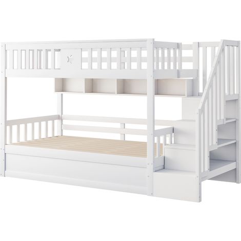 Letto a soppalco 90 x 200 cm in legno bianco con contenitore idraulico e scala (1/5)