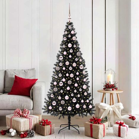 Weihnachtsbaum mit 300 LEDs mit Ständer Schwarz 180 cm PVC