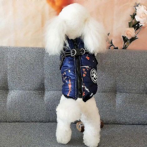 Chaqueta de invierno cálida para perros grandes, tallas S-4XL, con arnés, ropa para perros Labrador, impermeable, abrigo para perros grandes, conjuntos para Bulldog Francés, color azul marino. (1/5)