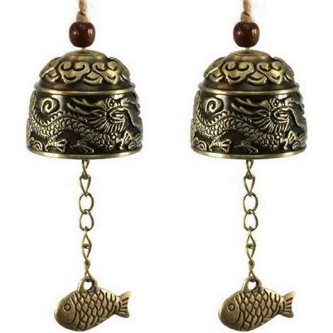 Vintage Fengshui Bell, 2pcs Bonne Chance Bénir Laiton en Alliage de Zinc Windchime Chinois Traditionnel Carillon À Vent Maison Jardin Suspendu Ornement (1/4)