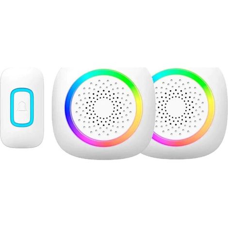 Campanello wireless senza fili 300 metri 60 melodie a batteria con indicatore led rgb con pulsante 2 ricevitore non udenti (1/4)