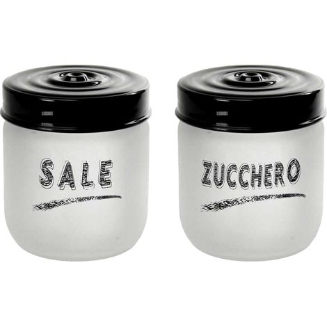 MAURY'S SET 2 BARATTOLI IN VETRO OPACO DA 425CC PER ZUCCHERO E SALE TOP NERO (1/5)