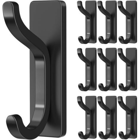 10 Pieces Adhesive Wall Hook, Bathroom Towel Holder, Kitchen Tea Towel Hanger, Adhesive Coat Rack, Wall Attachment Without Drilling, Waterproof, Anti-Rust, Black (1/5)