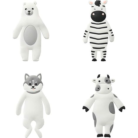Lot de 4 crochets magnétiques décoratifs en vinyle, en forme d'animaux de dessin animé (vache, zèbre, chien), pour suspendre manteaux, écharpes, sacs et clés. (1/5)