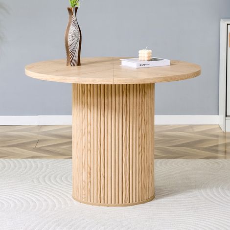 Tavolo rotondo 100x100x76 cm in MDF e metallo, legno naturale – MEUBLIV (1/5)