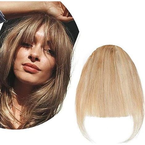 Franges à clip humaines vraies, extensions frontales à clip, frange latérale avec mèches plates, frange rideau foncée, postiche haut pour femme, 25g 18P613 blond cendré mélangé blond décoloré (1/5)