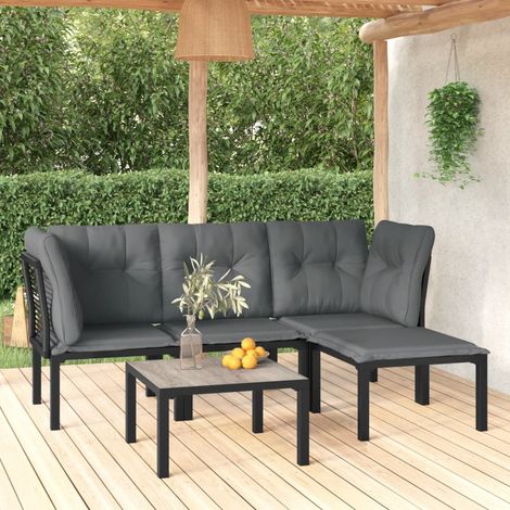Salon de jardin 5 pcs - Ensemble Table et Chaise de Jardin - noir et gris résine tressée BV959014 - BonneVie (1/5)