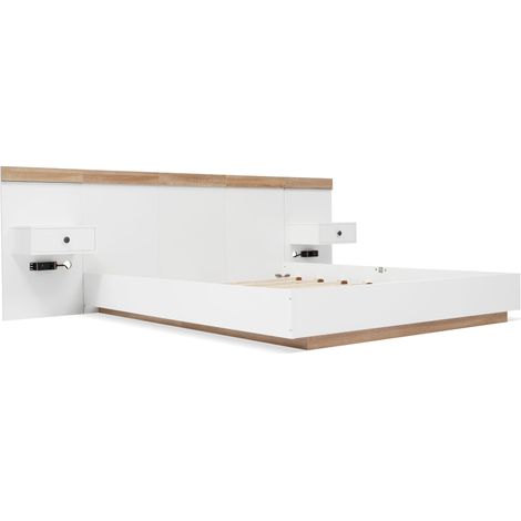 Letto matrimoniale 160 x 200 cm con 2 comodini LED e presa USB-C Bianco e rovere Sonoma (1/5)