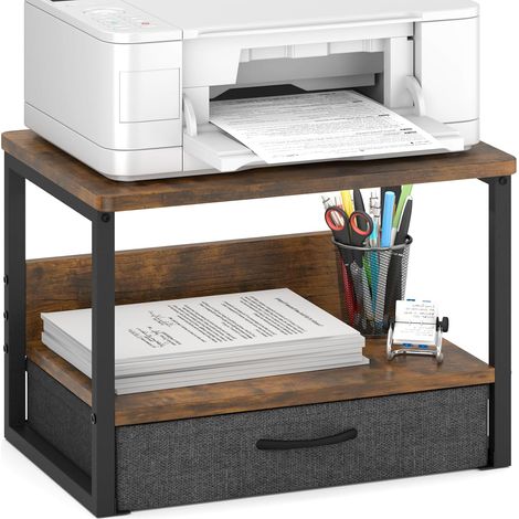 Desktop-Druckerständer mit Schublade, Druckererhöhung fürs Büro 2-stufiges Druckerregal, kleiner Druckertisch, ideal fürs Homeoffice, kompatibel mit Fax, Kopierer und Scanner, Schreibtisch-Organizer, (1/5)