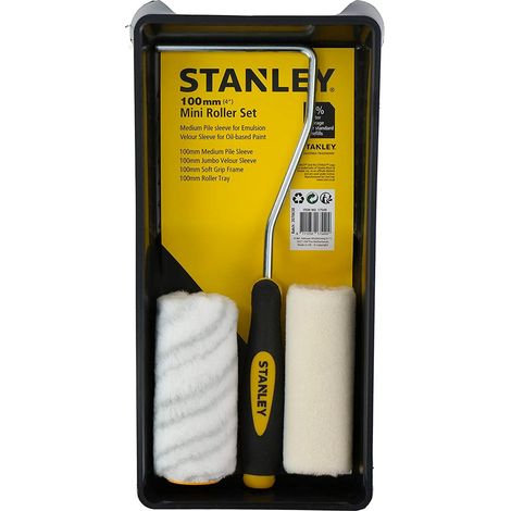 Set Pittore Stanley con 2 Rulli 10cm e Vaschetta Pittura Verniciare Pareti Casa